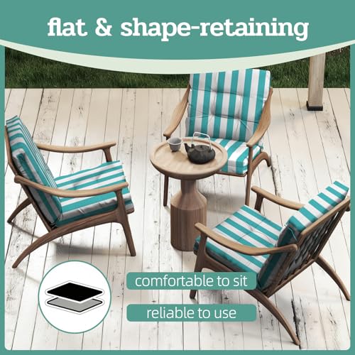 Outdoor Chair Cushions 42x21x4 Inch Set of 2, Lake Blue Stripe | Patio Cushions for Dining Rocking Chairs, High Back Soft Seat Pad with Ties, Waterproof Fade Resistant, Indoor Outside Use - color: Lake Blue White Stripes