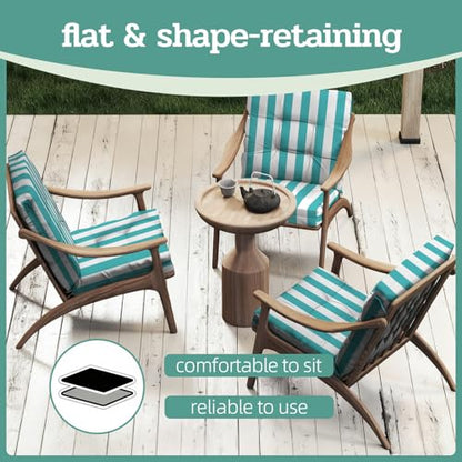 Outdoor Chair Cushions 42x21x4 Inch Set of 2, Lake Blue Stripe | Patio Cushions for Dining Rocking Chairs, High Back Soft Seat Pad with Ties, Waterproof Fade Resistant, Indoor Outside Use - color: Lake Blue White Stripes