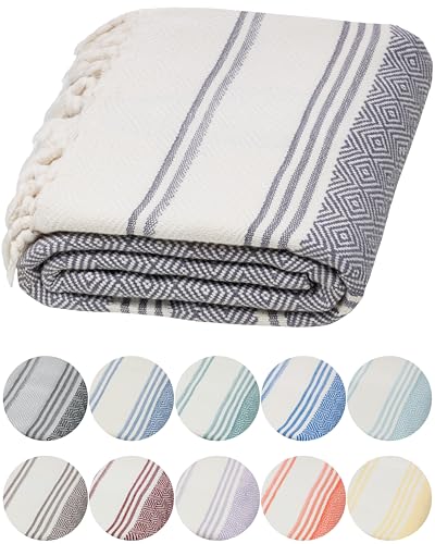 DEMMEX Organic Diamond Turkish Bath & Beach Towel | 100% Oeko-TEX Certified Cotton, Ultra-Soft, Quick-Dry, Lightweight, Compact & Oversized Luxury Peshtemal Towel, Prewashed, 71"x36", Dark Gray - color: Dark Gray