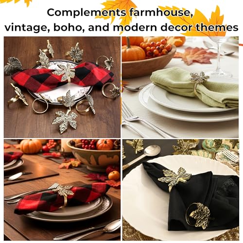 Alpha Living Home Gold Leaf Napkin Rings, Set of 12 - color: Antique Leaf Gold, size: 12- Pack