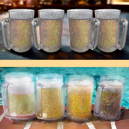 Lily's Home Freezer Beer Mugs with Handles, 16 oz Set of 4 – Clear Frosted Double Wall Insulated Acrylic, Gel-Filled, Break-Resistant for Home Bar, Pool Parties, BBQ & Outdoor - style: With handle(16oz)