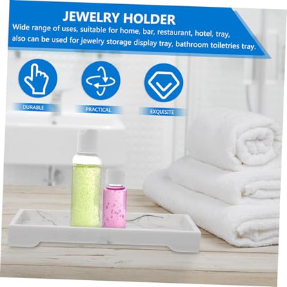 NUOBESTY Marble Design Synthetic Bathroom Vanity Tray Jewelry Holder Cosmetics Storage Organizer White Bathroom Countertop Accessory