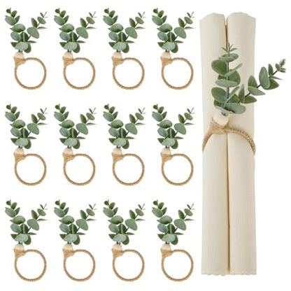 APTWOW Napkin Rings Set of 12, Easter Napkin Rings, Boho Eucalyptus Leaf Napkins Rings, Wood Bead Farmhouse Easter Napkin Holder for Weddings Christmas Party Table Decoration - size: 12, style: Eucalyptus Leaf
