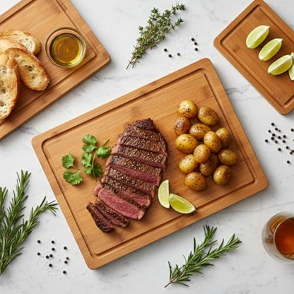Cutting Board Set with Holder, Space Saving Kitchen Bamboo Chopping Boards, Build in Juice Groove and Grip Handle, Durable Wooden Serving Board for Meal Prep & Charcuterie, Gift Idea - color: Carbonized Bamboo, size: Set of 3 | Small + Medium + Large