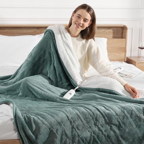 Electric Blanket Full Heated Blanket Full Size 72''X84'' Ultra Soft & Warm | Distinctive Heated Blanket Full in Dusty Teal , Heating Faster and Even, Ultimate Comfort, Easy to Clean & Durable for Bed - color: Dusty Teal, size: Full 72" x 84"
