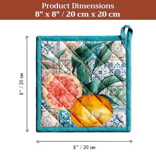 Maison d' Hermine Pot Holders 100% Cotton Potholders (8" x 8", Pack of 1) | Heat Resistant Hot Pads with Loop BBQ Cooking Baking Farmhouse Kitchen Handling Hot Pans Spring Summer - Agrume - color: 010 - Agrume, size: 8" x 8" (Pot Holder Pack of 1)