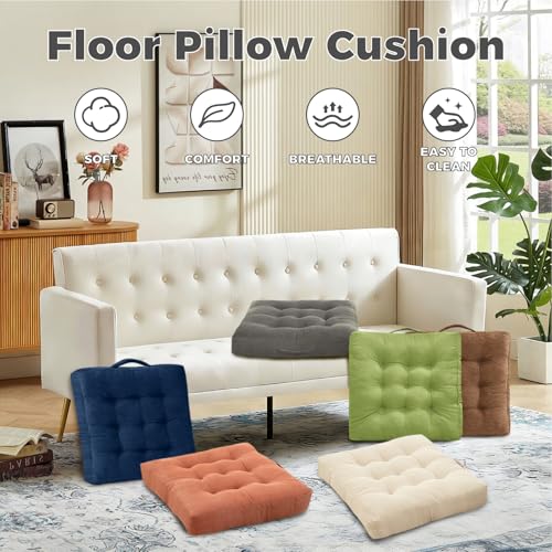 Navy Blue Tufted Floor Cushions with Carry Handle, 18x18 Inch Set of 2, Non-Slip Chair Pads for Yoga Meditation and Floor Pillow Living Room - color: Navy Blue