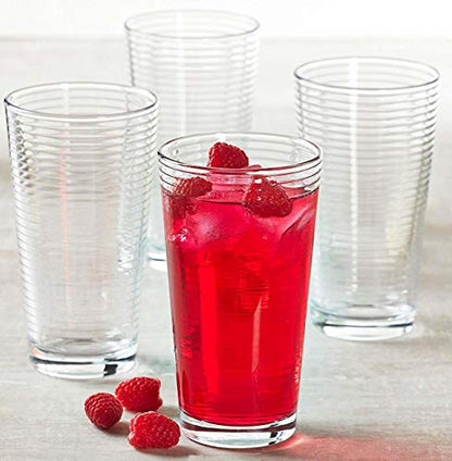 Circleware Hoop Highball Tumbler Drinking Glasses, Set of 4, Kitchen Entertainment Heavy Ice Tea Beverage Cups Glassware for Water, Beer, Juice, Bar Liquor Farmhouse Decor, 15.7 oz, Clear | Elegant Toasting Glasses With Sparkling Gem Filled Stems, Giftwar