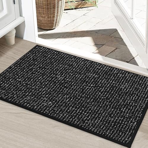 BEQHAUSE Dirt Trapper Door Mat 24" x 36", Non-Slip Washable Doormats, Black | Entrance Mat Dirt Resistant and Absorbent Welcome Mat, Low Profile Floor Mats for Front Back Door and Entryway - color: Black, size: 24" X 36" (Rectangular)