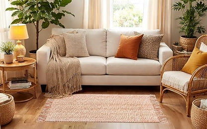 COTTON CRAFT Woven Area Rug - Entryway Mat with Fringe - Terracotta Natural | 22x34 inch Reversible Boho Farmhouse Rustic Cotton Throw Rug Carpet - Washable Accent Mat for Bedroom Living Room Bathroom - color: Terracotta - 1 Pack, size: 1'10" x 2'10" (Rec