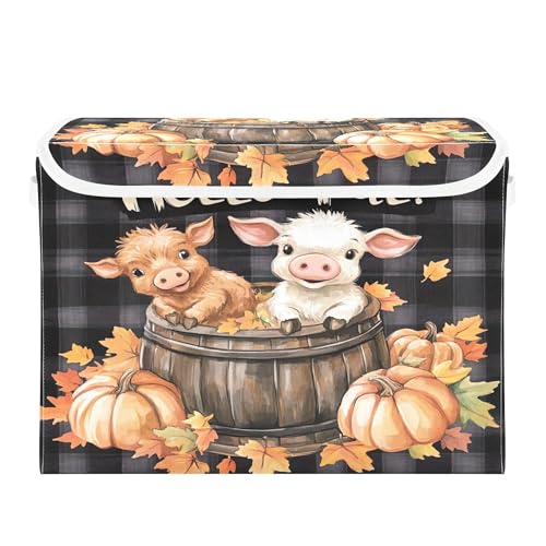 Cute Highland Cow Storage Bins with Lids and Carrying Handle,Foldable Storage Boxes Organizer Containers Baskets Cube with Cover for Home Bedroom Closet Office Nursery - color: Cute Highland Cow
