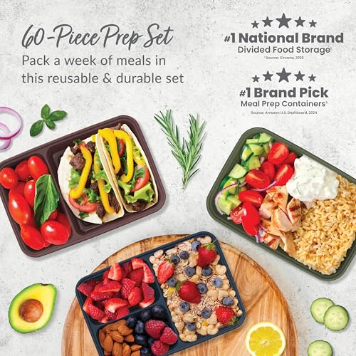 Bentgo Prep Meal Prep Kit, 1, 2 & 3-Compartment Containers, 60 Piece Set | Portion Control, Stackable, Microwave, Freezer & Dishwasher-Safe, Reusable, PFAS & BPA-Free (Rich Shades) - color: Rich Shades