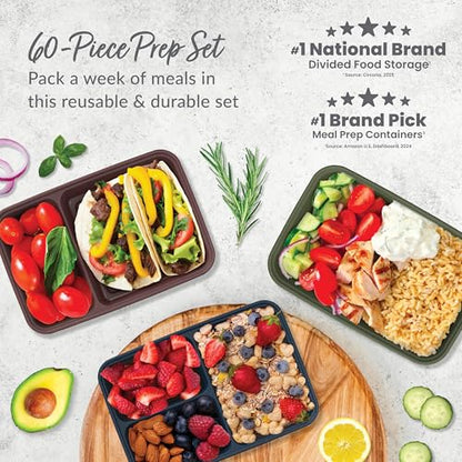 Bentgo Prep Meal Prep Kit, 1, 2 & 3-Compartment Containers, 60 Piece Set | Portion Control, Stackable, Microwave, Freezer & Dishwasher-Safe, Reusable, PFAS & BPA-Free (Rich Shades) - color: Rich Shades