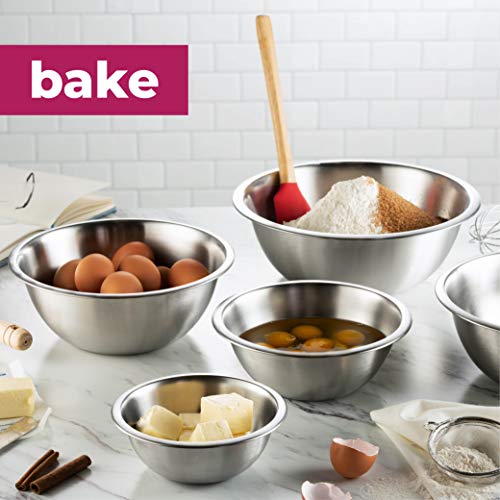 FineDine Stainless Steel Mixing Bowls (Set of 5) Stainless Steel Mixing Bowl Set - Easy To Clean, Nesting Bowls for Space Saving Storage, Great for Cooking, Baking, Prepping - size: 5 Pack