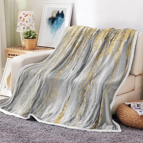 Gray Gold Throw Blanket, Grey Abstract Texture Soft Fleece Blankets for Couch Sofa Bedroom, Morden Blanket for Women Girls Gifts Fuzzy Fluffy Cozy Comfy Decorative for All Seasons - color: Gold, size: 50X60