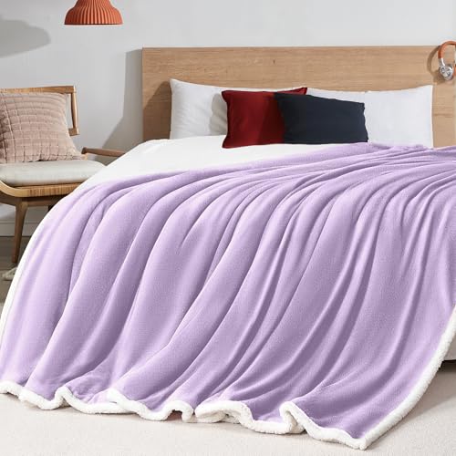 BEAUTEX Sherpa Fleece Throw Blankets Soft Fluffy Flannel Plush Cozy | Fuzzy Light Purple Cuddle Blanket for Couch, Bed, Sofa, Adults (50" x 60", Light Purple) - color: Lavender, size: Throw-50"x60"