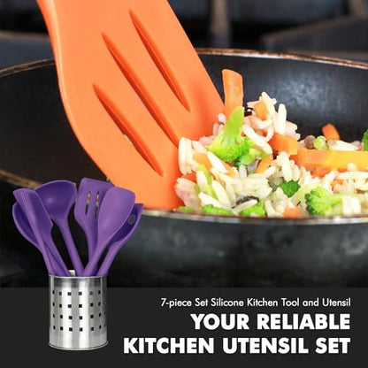 Chef Craft Premium Silicone Kitchen Tool and Utensil Set, 7 Piece, Purple - color: Purple, size: 7 Piece Set