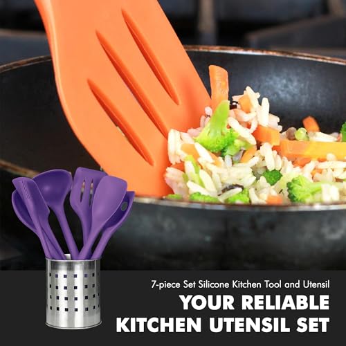 Chef Craft Premium Silicone Kitchen Tool and Utensil Set, 7 Piece, Purple - color: Purple, size: 7 Piece Set