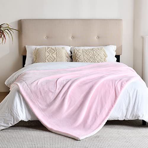 Sherpa Fleece Throw Blanket, Light Pink, 50x60 inches | Double-Sided Super Soft Luxurious Plush Blanket Throw Size - color: Light Pink, size: 50"×60"