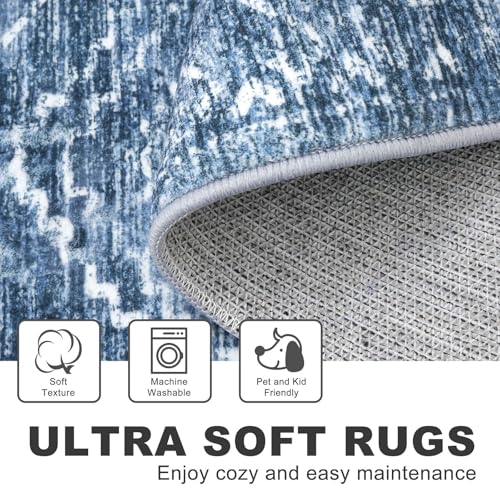 KILOCOCO Washable Runner Rug 2x5 ft Hallway Runners, Stonewashed Blue | Non Slip Runner Rug, Printed Kitchen Runner Rug, Low-Pile Entryway Runners, Soft Geometric Rugs for Bedroom Hall Living Room - color: Stonewashed Blue, size: 2' x 5' (Runner)