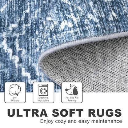 KILOCOCO Washable Runner Rug 2x5 ft Hallway Runners, Stonewashed Blue | Non Slip Runner Rug, Printed Kitchen Runner Rug, Low-Pile Entryway Runners, Soft Geometric Rugs for Bedroom Hall Living Room - color: Stonewashed Blue, size: 2' x 5' (Runner)
