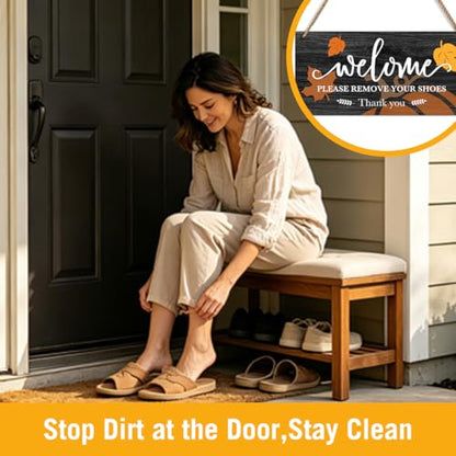 Welcome Please Remove Your Shoes Wooden Door Sign, 12x5 Inch Rustic Entryway Hanging Decor for Front Porch Farmhouse Home -A02