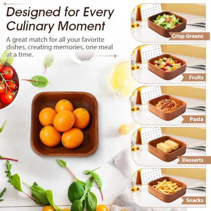 Wooden Salad Bowl, Square Rustic Server | Dough & Fruit & Bread Serving Dish | Entryway Key Catch Tray | Multipurpose (Square) - color: Square