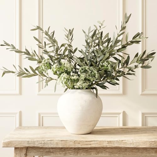 RyddeligHome Faux Arrangement - Olive & White Berry, Realistic Artificial Greenery Stems for Vase, Winter Floral Arrangement for Farmhouse Home Decor, Christmas Table Centerpiece Decor - color: Olive & Berry