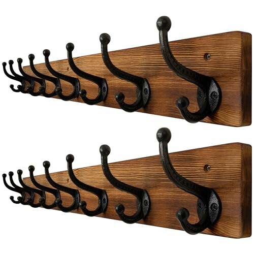 WEBI Rustic Coat Rack Wall Mount,35.43" Long 8 Cast Iron Coat Hooks Wall Mounted,Heavy Duty Wall Coat Hanger Hooks for Hanging Coats,Clothes,Brown,2 Packs - color: Brown, size: 35 Inch(2 Packs)