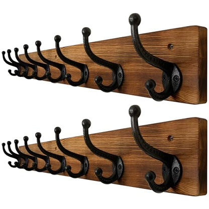WEBI Rustic Coat Rack Wall Mount,35.43" Long 8 Cast Iron Coat Hooks Wall Mounted,Heavy Duty Wall Coat Hanger Hooks for Hanging Coats,Clothes,Brown,2 Packs - color: Brown, size: 35 Inch(2 Packs)