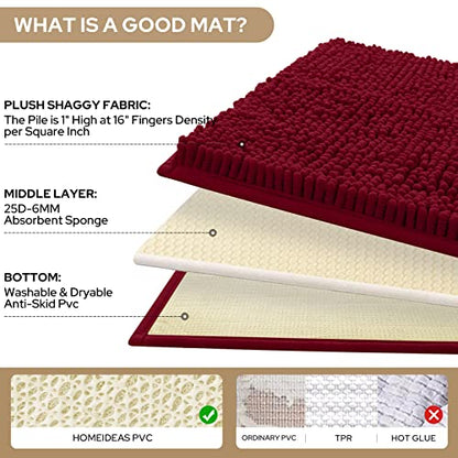 HOMEIDEAS 3 Pieces Bathroom Rugs, Ultra Soft Non Slip Absorbent Chenille Toilet Bath Mat Set (Burgundy) - color: Red-burgundy, size: 17"x24"+20"x32"+U Shape 20"x24"