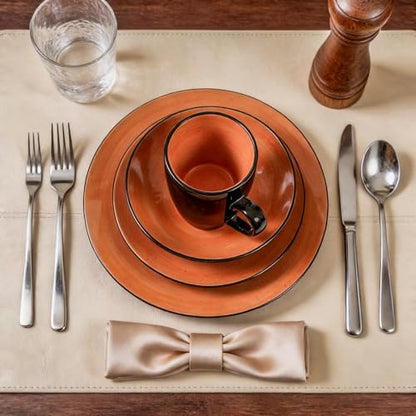 Stoneware Sonoma 56pc Dinnerware Set, Black + Speckled Spin Wash Orange - color: Orange