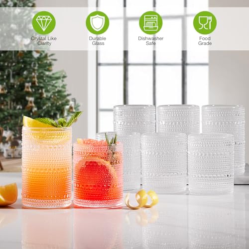 Drinking Water Glass Cups Set,Crystal Hobnail Glass set of 8,15oz&12oz | Unique Design Vintage Tall Glass Cups Sets for Whiskey,Cocktail,mocktails - style: Drinking set of 8 15oz 12oz