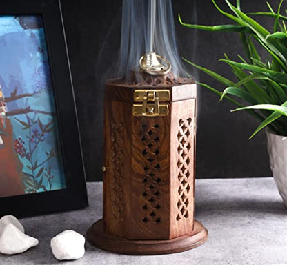 Bless-International Traditional-Handmade-Burner Wooden-Incense-Stick-Holder Ash-Catcher-Stand for-Aromatherapy-Meditation-Yoga (7 Inch Letter Box Wooden Charcoal/Cone) - color: Letter Box