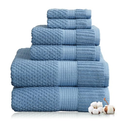 100% Cotton 6 Piece Bath Towel Set | Blue Towels | Oeko‑TEX Standard 100 | Soft & Absorbent, Quick‑Dry | Trinity Collection - Blue Shadow - color: Blue Shadow, size: 6 Piece Set