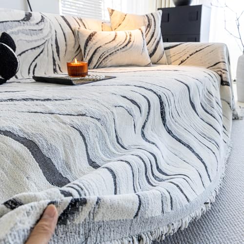 ROOMLIFE Couch Cover 3 Cushion Sofa, Washable Non Slip Furniture Sofa Protector Cover, Soft Chenille Sofa Slipcovers Sectional L Shape Dogs Couch Cover Throw Blanket with Tassels 71''X118'' - color: Cy#black, size: Large（71*118IN）