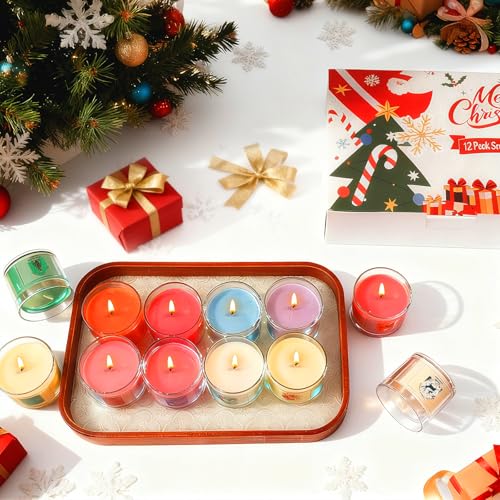 Christmas Candles for Women 12 Pack Candles for Home Scented Winter Holiday 240Hours Small Natural Soy Wax Candle Bulk Mini Candle Gift Set for Men Women Holiday Christmas New Year Winter Décor