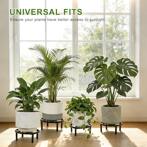 Metal Plant Stand Indoor & Outdoor Pot Holder Black 12"-2PCS | Indoor & outdoor usable ; Heavy duty load bearing：Up to 300 Lbs ; Ultra Stable, Not Wobbing - size: 11.8"-2PCS