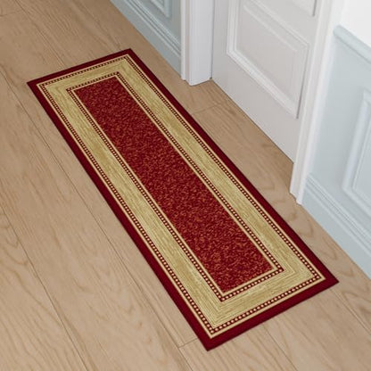 Ottomanson 2x5 Kitchen Rug Runner – Non-Slip Entryway Rug - color: Border Red, size: 1'8" x 4'5" (Runner)