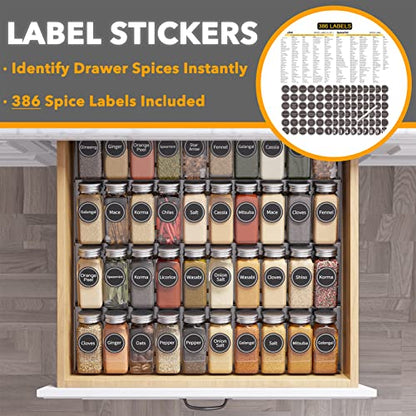 SpaceAid Spice Drawer Organizer with 40 Spice Jars, 386 Spice Labels, 4 Tier Seasoning Rack Tray Insert for Kitchen Drawers, 18.5" Wide x 17.5" Deep - size: 40 Jars, 18.5" Wide
