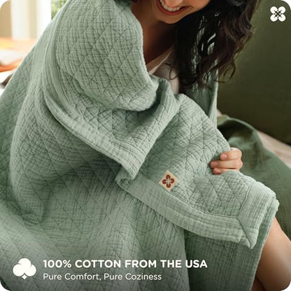 Bedsure PureWoven 100% Cotton Muslin Blanket 8-Layer, King, Sage Green | 108" X 90", Breathable, Moisture-Wicking, All-Season, Softens After Wash, 460 GSM, Gauze Bedding, Low Shedding, for Adults - color: Sage Green, size: King