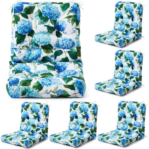 Hoteam 4 Set Outdoor Patio Chair Cushions 20 x 42 in Deep Seat Waterproof Patio Cushions Set for Furniture Replacement Removable Seat and Back (Blue Hydrangea) - style: Blue Hydrangea