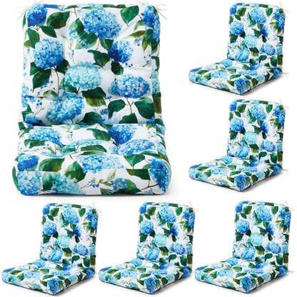 Hoteam 4 Set Outdoor Patio Chair Cushions 20 x 42 in Deep Seat Waterproof Patio Cushions Set for Furniture Replacement Removable Seat and Back (Blue Hydrangea) - style: Blue Hydrangea