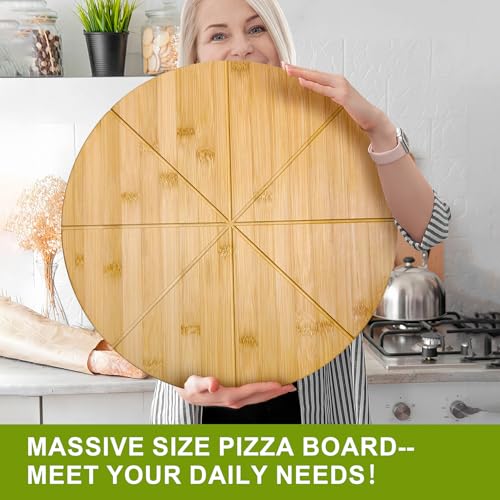 20" Pizza Cutting Board Extra Large Bamboo Wooden Round Platter Tray Prep - style: 20"