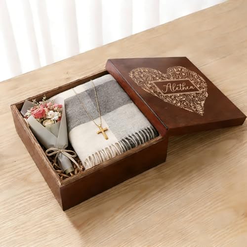 Personalized Wood Keepsake Box Custom Memory Box for Photos Jewelry Letters | Rustic Memento Storage Box for Wedding, Anniversary, Birthday, Christmas, Graduation & Bridesmaid Gifts, Customize Text - size: 5.9"L x 5.9"W x 3.9"H, style: Bouquet