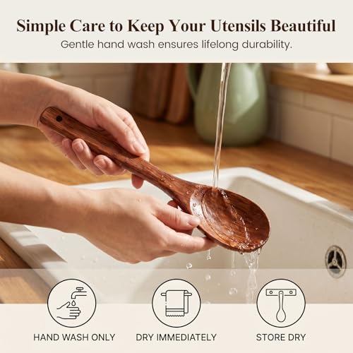 HANSGO Wooden Spoons for Cooking, 3PCS Kitchen Utensils Set for Nonstick Pans, 12Inch Wooden Spatula for Stirring Frying Mixing, Sturdy & Smooth Edges, Kitchen Gifts for Women, Cooking Gifts for Men