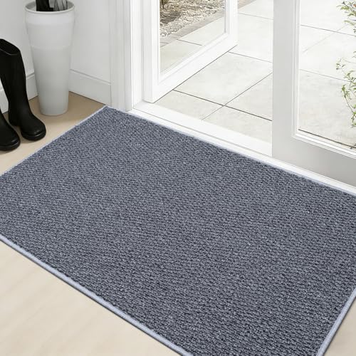 Dirt Trapping Door Mat 36"x60", Grey Faux Jute Entryway Rug | 0.27" Low Profile, Washable & Non Slip Mud Mat, Back Front Door Mat Indoor Entrance - color: Grey, size: 3' x 5' (Rectangular)