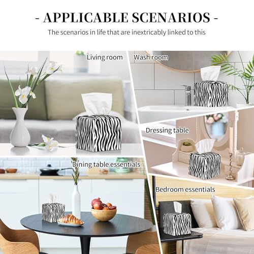 Zebra Stripes Tissue Box Cover Square,Black and White Stripe Tissue Box Holder Waterproof Leather Facial Paper Organizer Dispenser for Bathroom Home Car Nightstand Vanity Desk - color: Color-12