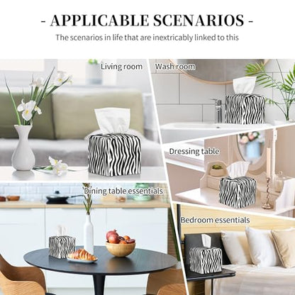 Zebra Stripes Tissue Box Cover Square,Black and White Stripe Tissue Box Holder Waterproof Leather Facial Paper Organizer Dispenser for Bathroom Home Car Nightstand Vanity Desk - color: Color-12