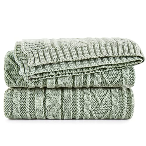 Aormenzy Sage Green Cable Knit Throw Blanket Oversized, 60" x 80" | Acrylic Knitted Blanket, Twin Size, Soft Cozy Throw Blankets, For Couch Bed Sofa - color: Sage Green, size: 60" x 80", Twin